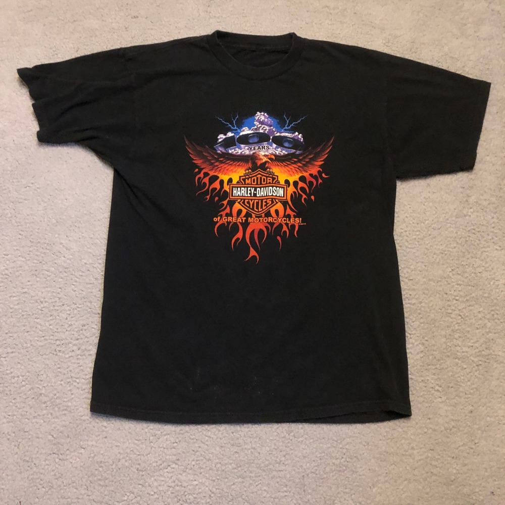 Vintage‎ 2002 Harley Davidson Flames Lightning T Shirt Las Vegas Vtg Black XL